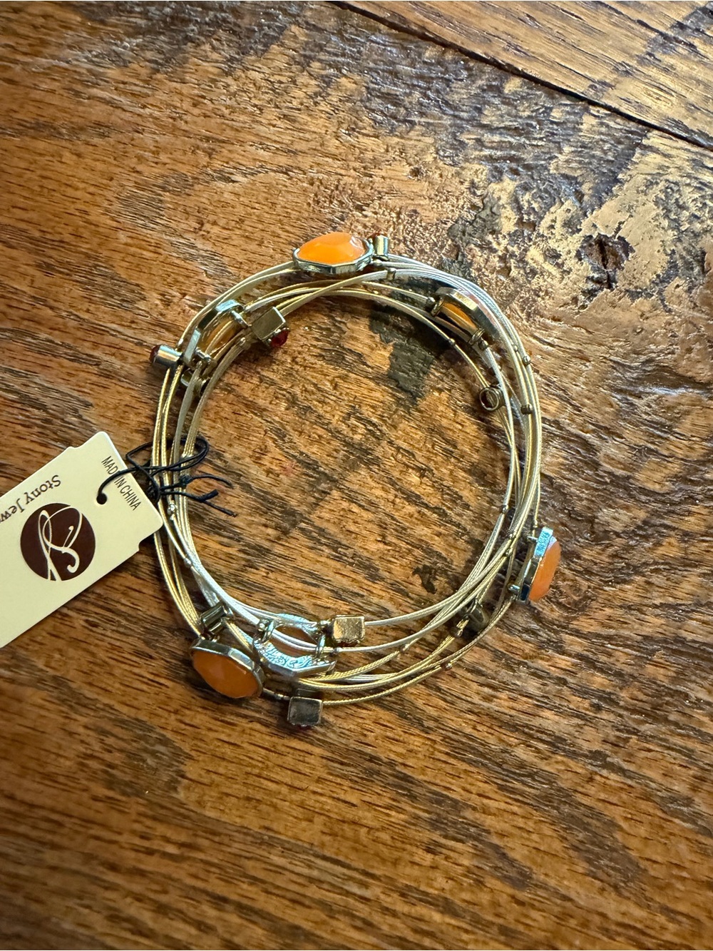 Stackable Multi-Strand Bracelet with Orange Stones